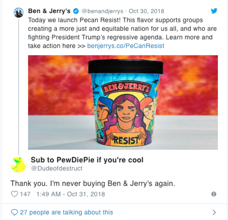 Ben & Jerry's Pecan Resist tweet